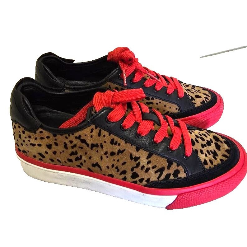 Rag & Bone Army Cheetah Print Low Top Leather Women's Sneakers Sz 37.5 /